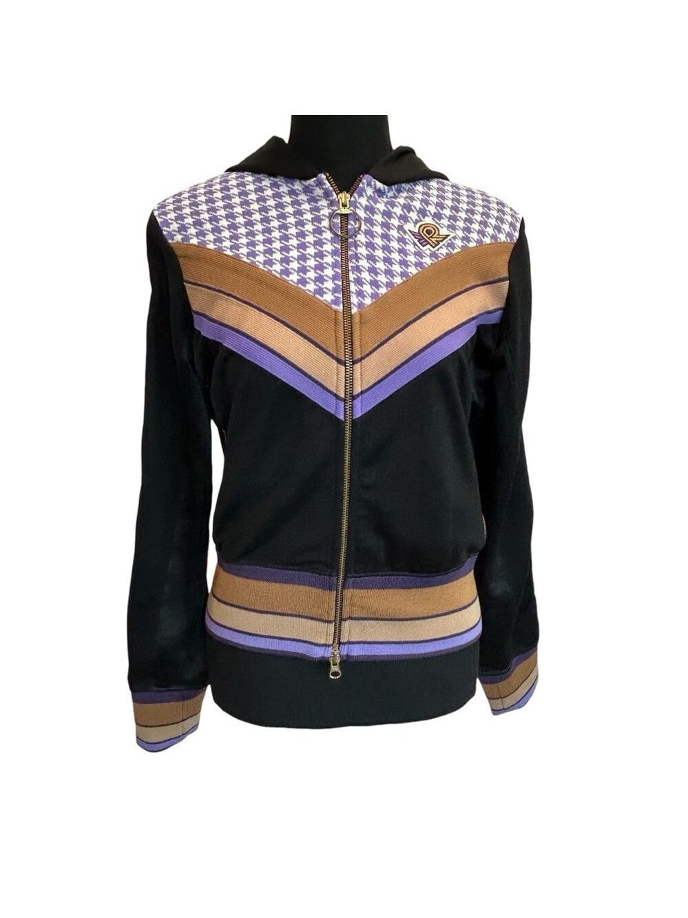 Roots Sporting Goods vintage retro black purple tan brown full zip hoodie M